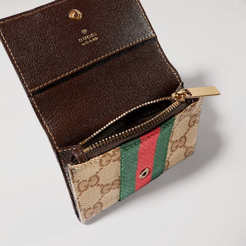 Bi-fold card case with Web - sand and brown GG canvas