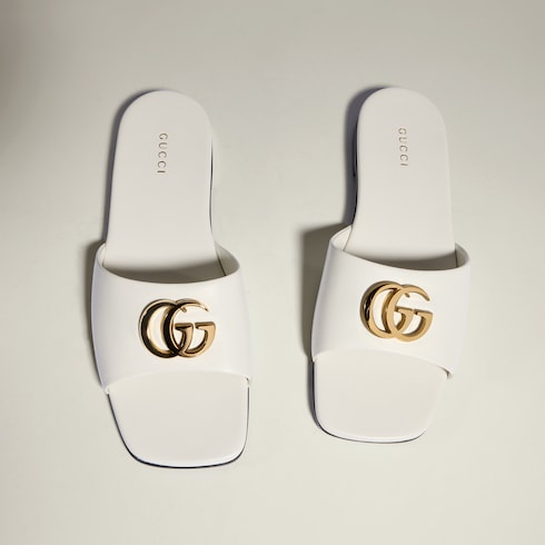 Women's slide sandal with Double G - white leather