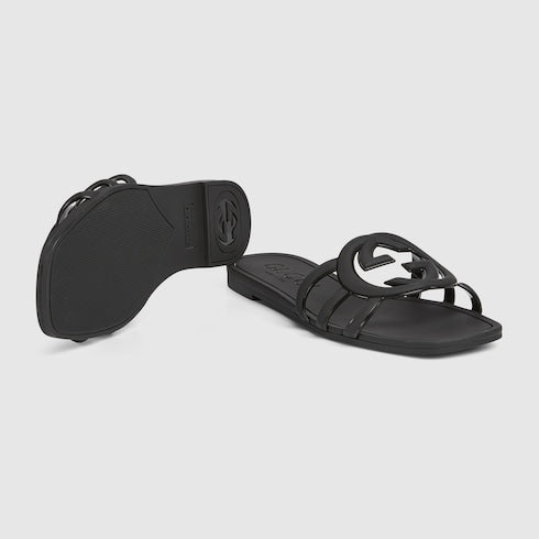 Women's Interlocking G slide sandal - black rubber
