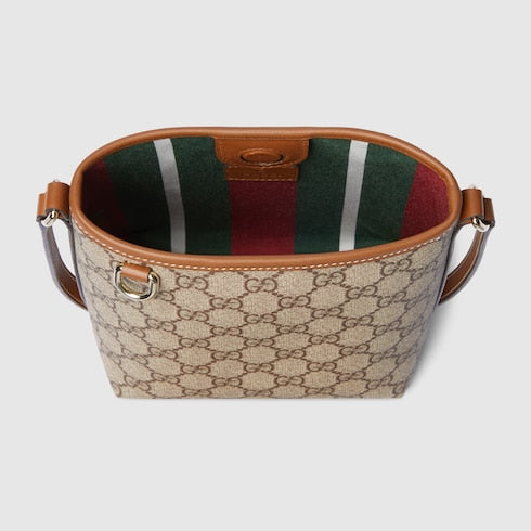 GG Emblem nano bucket bag - beige and dark brown fabric