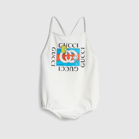 Baby jersey swimsuit with print - white