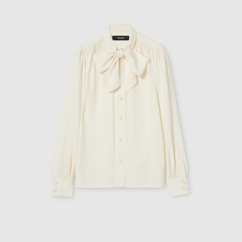 Silk crêpe satin Interlocking G shirt - white