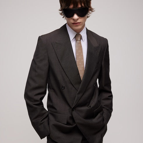 Horsebit silk jacquard tie - beige