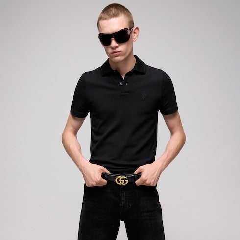 GG Marmont belt with shiny buckle - black leather