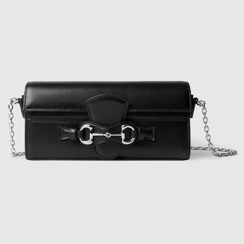 Wallet on chain with Horsebit - black leather