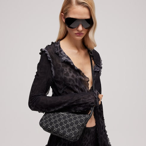 Lady Lunetta small shoulder bag - black GG denim