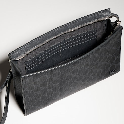 Grey trim medium pouch - black GG Supreme canvas