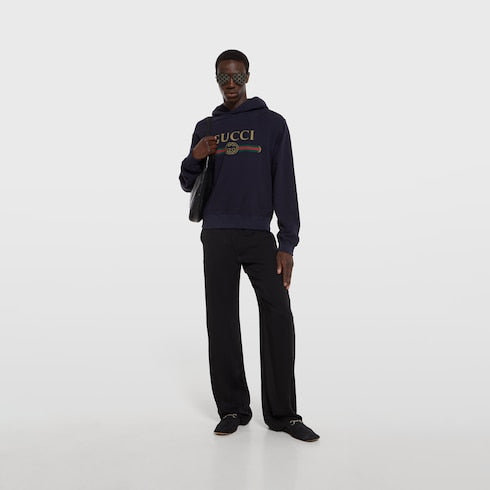 Cashmere blend sweatshirt with print - dark blue