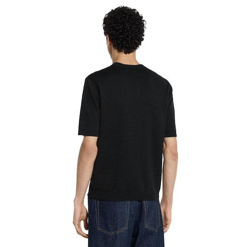 Silk cotton T-shirt with Gucci intarsia - black