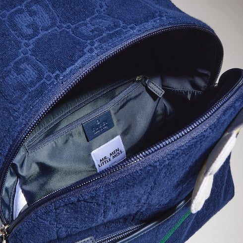 Children's GG backpack with embroidery - dark blue GG terrycloth