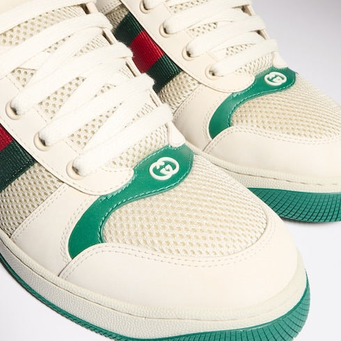 Men's Screener sneaker - white mesh, green leather
