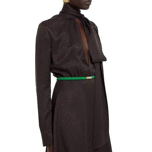 Horsebit silk jacquard dress - dark brown