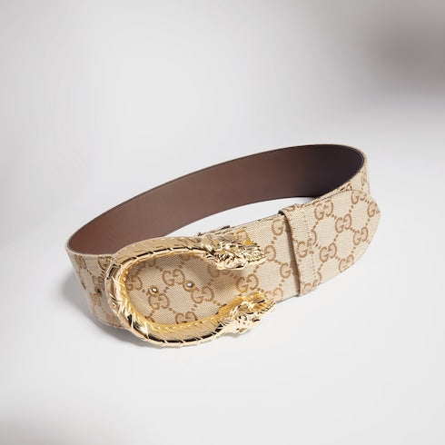 Dionysus wide belt - sand and brown GG canvas