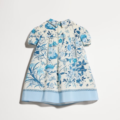 Baby printed crêpe de chine dress - white and light blue
