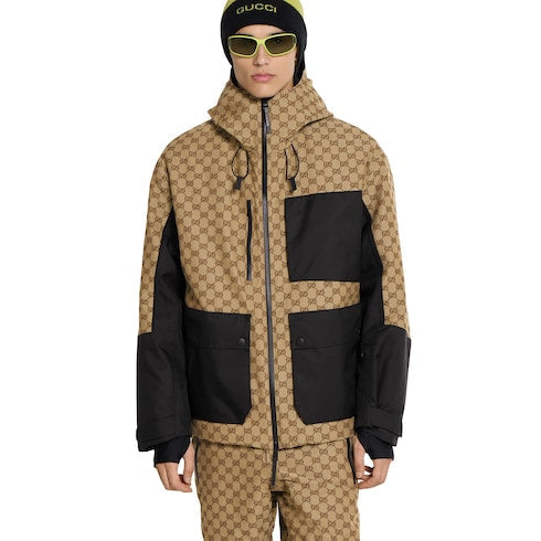 GG technical fabric jacquard jacket - beige and dark brown