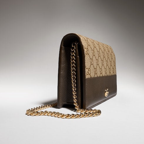 Bi-color GG Marmont wallet on chain - taupe leather and Supreme