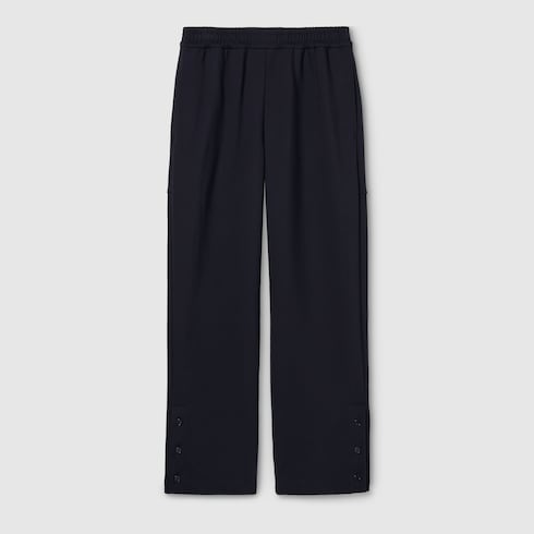 Cotton jersey leisure pants with embroidery - dark blue