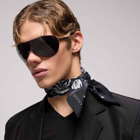 Cotton silk jacquard pocket square - black and white