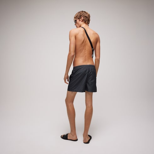Printed polyester poplin swim shorts - black
