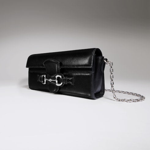 Wallet on chain with Horsebit - black leather