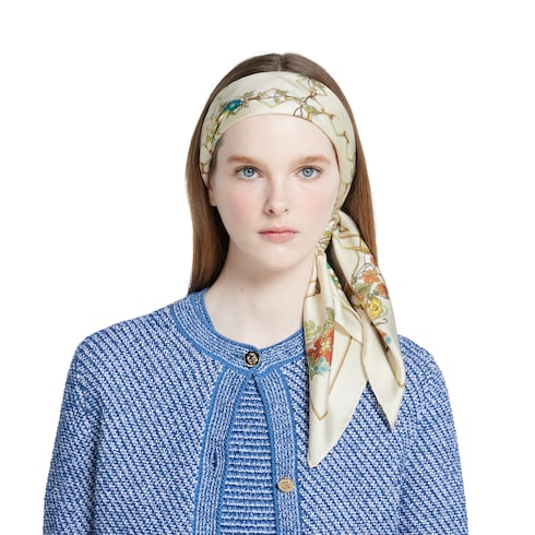 Printed silk twill carré - ivory and multicolor