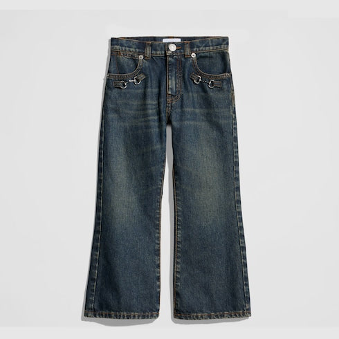 Children's denim pants with Horsebit - blue