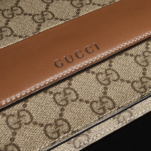GG Emblem wallet on chain - brown leather