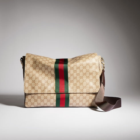 Gucci Essence Classic medium crossbody bag - sand and brown coated GG canvas