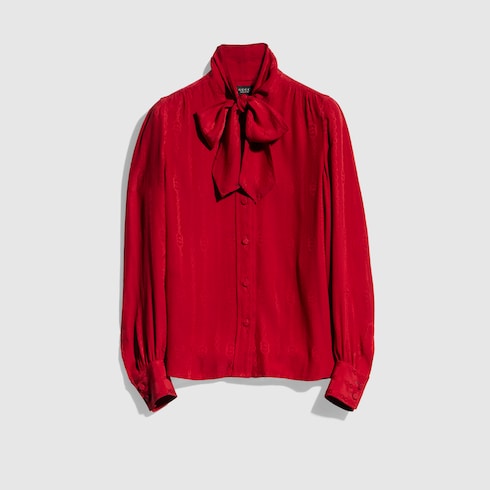 Interlocking G chain silk jacquard shirt - red