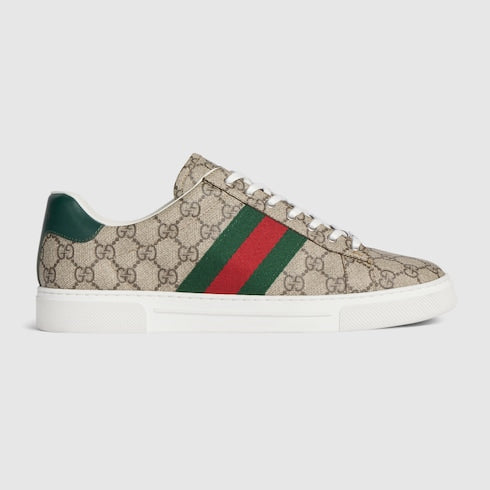 Men's Gucci Ace sneaker with Web - beige and ebony GG Supreme