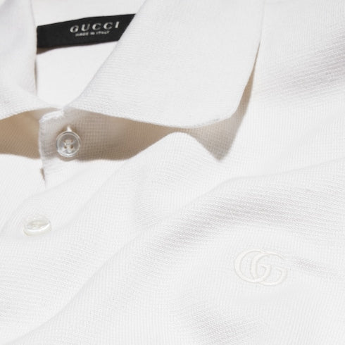 Silk cotton polo shirt with embroidery - ivory