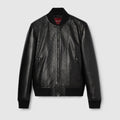 Embossed GG leather bomber jacket - black