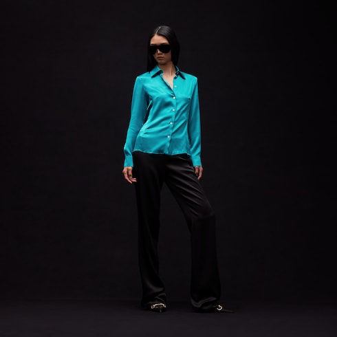 Silk satin shirt - turquoise