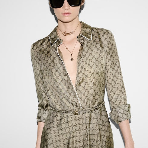 GG silk twill dress - camel
