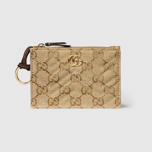 GG Marmont zip key pouch - sand and brown GG canvas
