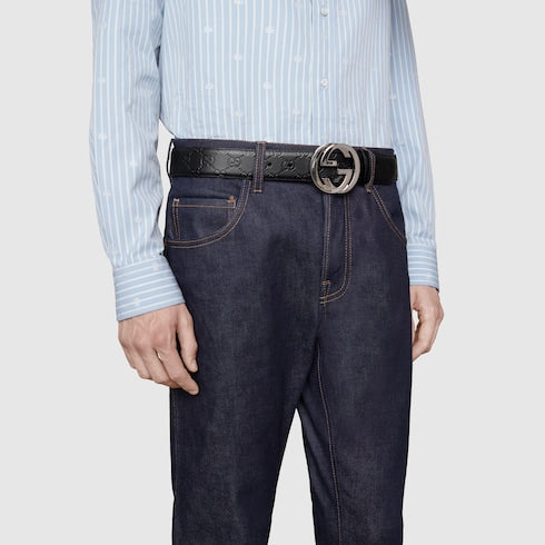 Men's Black Gucci Signature Leather Belt - Men's Black Gucci Signature Leather
