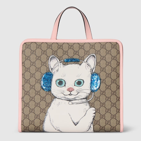 Children's GG tote bag - beige and brown GG Supreme