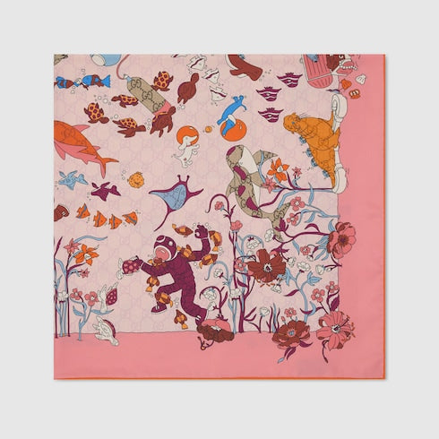 Printed silk carré - light pink