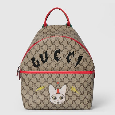 Children's GG backpack with print - beige and brown GG Supreme