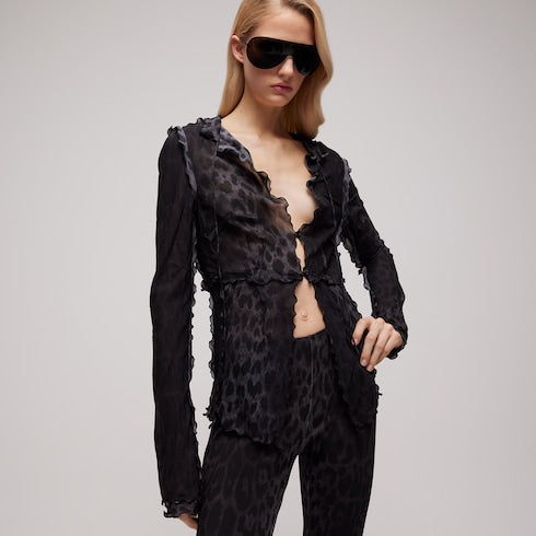 Printed silk blend shirt - black
