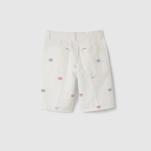 Children's GG cotton shorts - white and multicolor