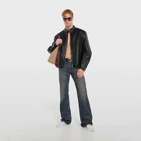Leather jacket with Horsebit - black