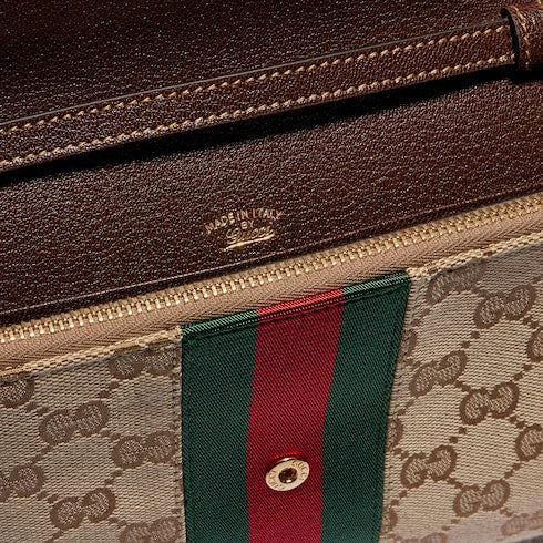 Gucci Horsebit Web wallet with strap - sand and brown GG canvas
