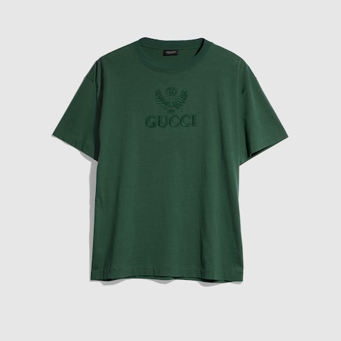 Cotton jersey T-shirt with embroidery - dark green
