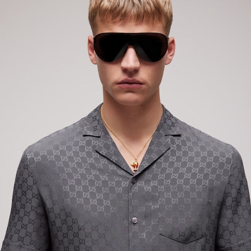 GG silk jacquard bowling shirt - dark grey