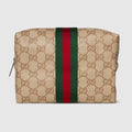 Large cosmetic case with Web - sand and brown GG canvas