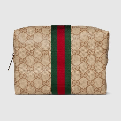 Large cosmetic case with Web - sand and brown GG canvas