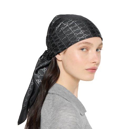 Laminated printed silk twill carré - black