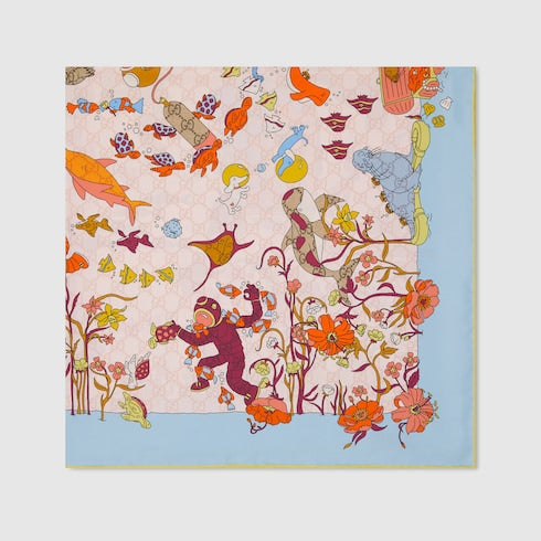 Printed silk carré - light blue