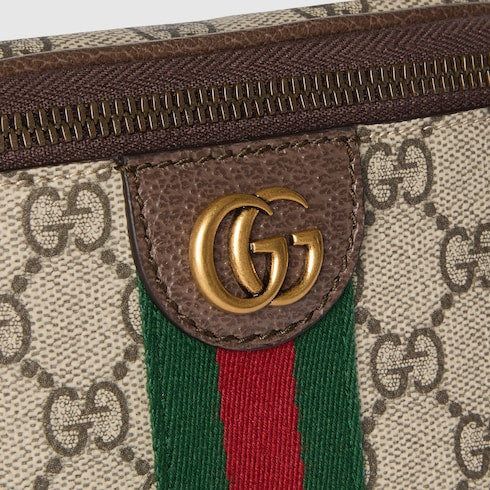Ophidia small belt bag - beige and dark brown fabric